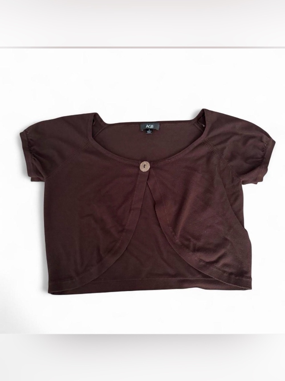 AGB Brown Short-Sleeve Bolero Crop Top with Single Button